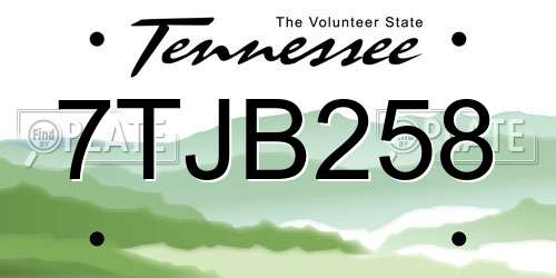 7TJB258 Tennessee License Plate