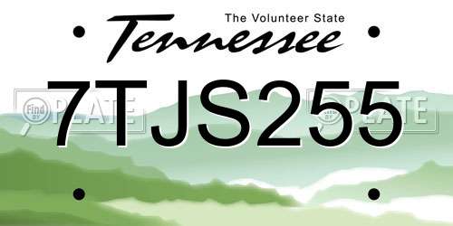 7TJS255 Tennessee License Plate