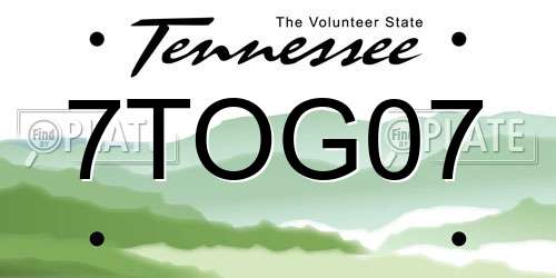 7TOG07 Tennessee License Plate