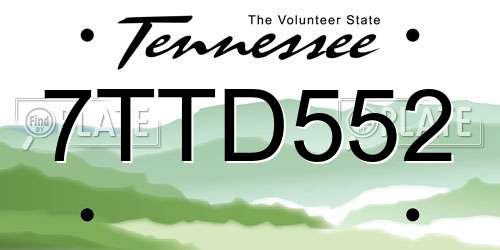 7TTD552 Tennessee License Plate