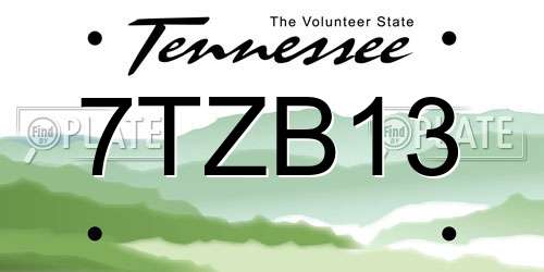 7TZB13 Tennessee License Plate