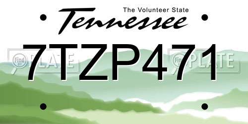 7TZP471 Tennessee License Plate