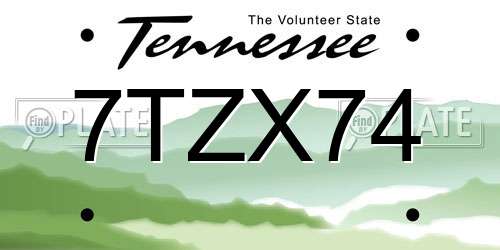 7TZX74 Tennessee License Plate