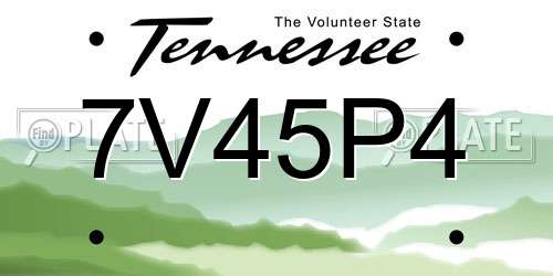 7V45P4 Tennessee License Plate