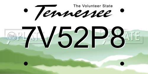7V52P8 Tennessee License Plate