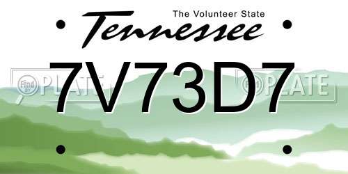 7V73D7 Tennessee License Plate