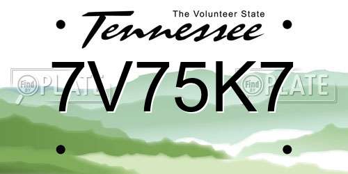 7V75K7 Tennessee License Plate