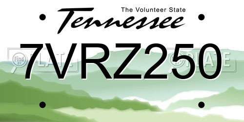7VRZ250 Tennessee License Plate