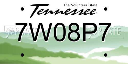7W08P7 Tennessee License Plate