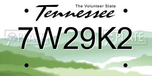 7W29K2 Tennessee License Plate