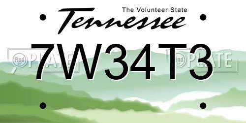 7W34T3 Tennessee License Plate