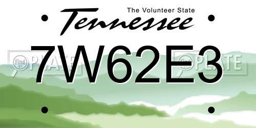 7W62E3 Tennessee License Plate