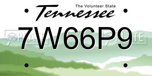 7W66P9 Tennessee License Plate