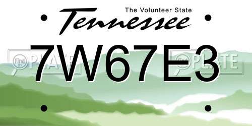 7W67E3 Tennessee License Plate