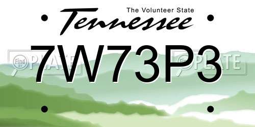 7W73P3 Tennessee License Plate