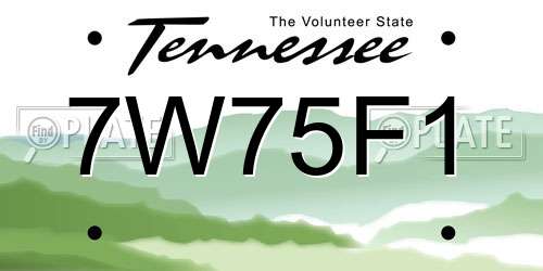 7W75F1 Tennessee License Plate