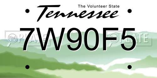 7W90F5 Tennessee License Plate