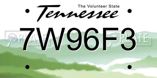 7W96F3 Tennessee License Plate