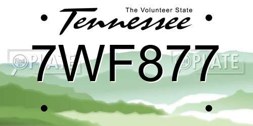 7WF877 Tennessee License Plate