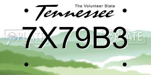 7X79B3 Tennessee License Plate