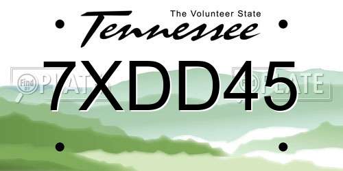 7XDD45 Tennessee License Plate