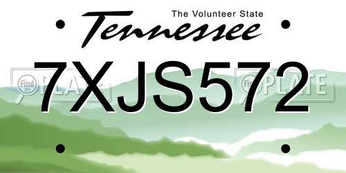 7XJS572 Tennessee License Plate