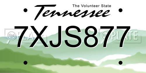 7XJS877 Tennessee License Plate