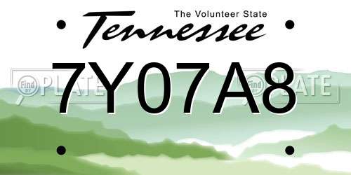 7Y07A8 Tennessee License Plate