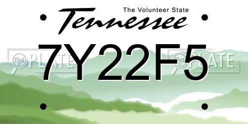 7Y22F5 Tennessee License Plate