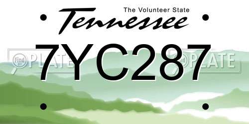 7YC287 Tennessee License Plate
