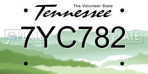 7YC782 Tennessee License Plate