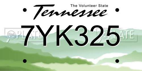 7YK325 Tennessee License Plate