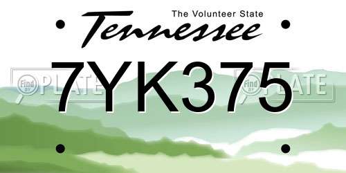 7YK375 Tennessee License Plate
