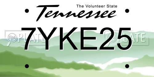 7YKE25 Tennessee License Plate