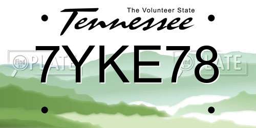 7YKE78 Tennessee License Plate