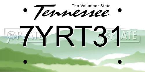 7YRT31 Tennessee License Plate