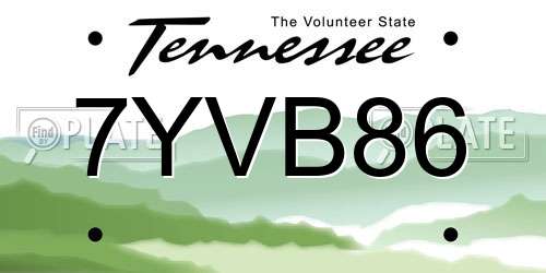 7YVB86 Tennessee License Plate