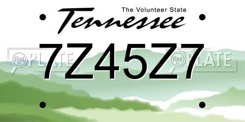 7Z45Z7 Tennessee License Plate