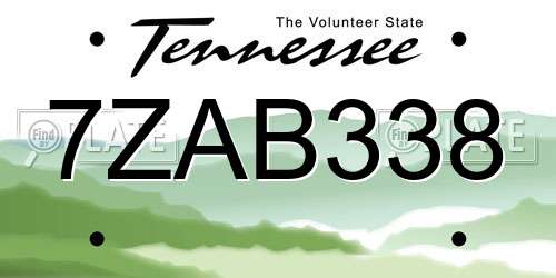 7ZAB338 Tennessee License Plate