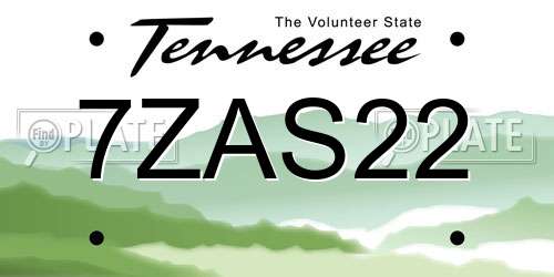 7ZAS22 Tennessee License Plate