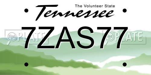 7ZAS77 Tennessee License Plate
