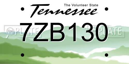 7ZB130 Tennessee License Plate