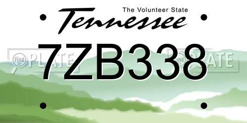 7ZB338 Tennessee License Plate