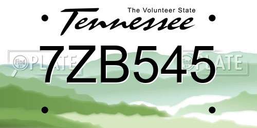 7ZB545 Tennessee License Plate