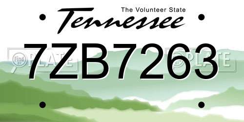 7ZB7263 Tennessee License Plate