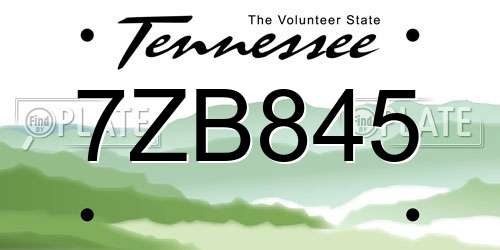 7ZB845 Tennessee License Plate