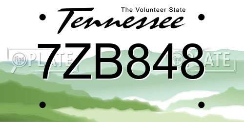 7ZB848 Tennessee License Plate