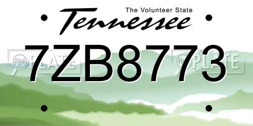 7ZB8773 Tennessee License Plate