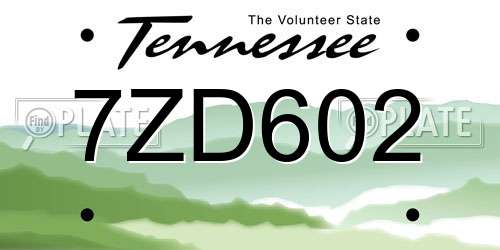 7ZD602 Tennessee License Plate