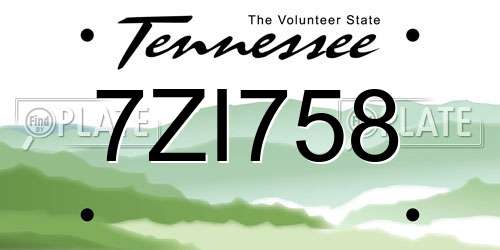 7ZI758 Tennessee License Plate